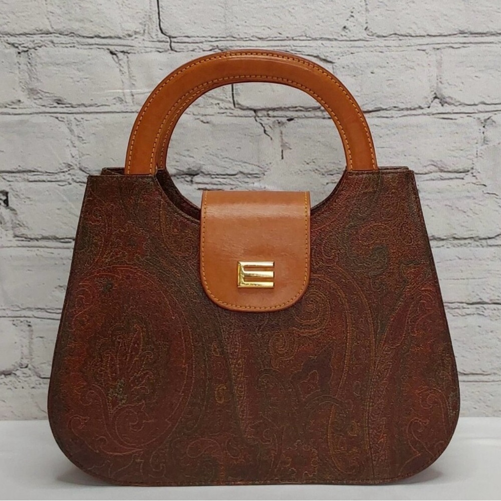 Etro Brown Paisley Satchel with Gold Accent